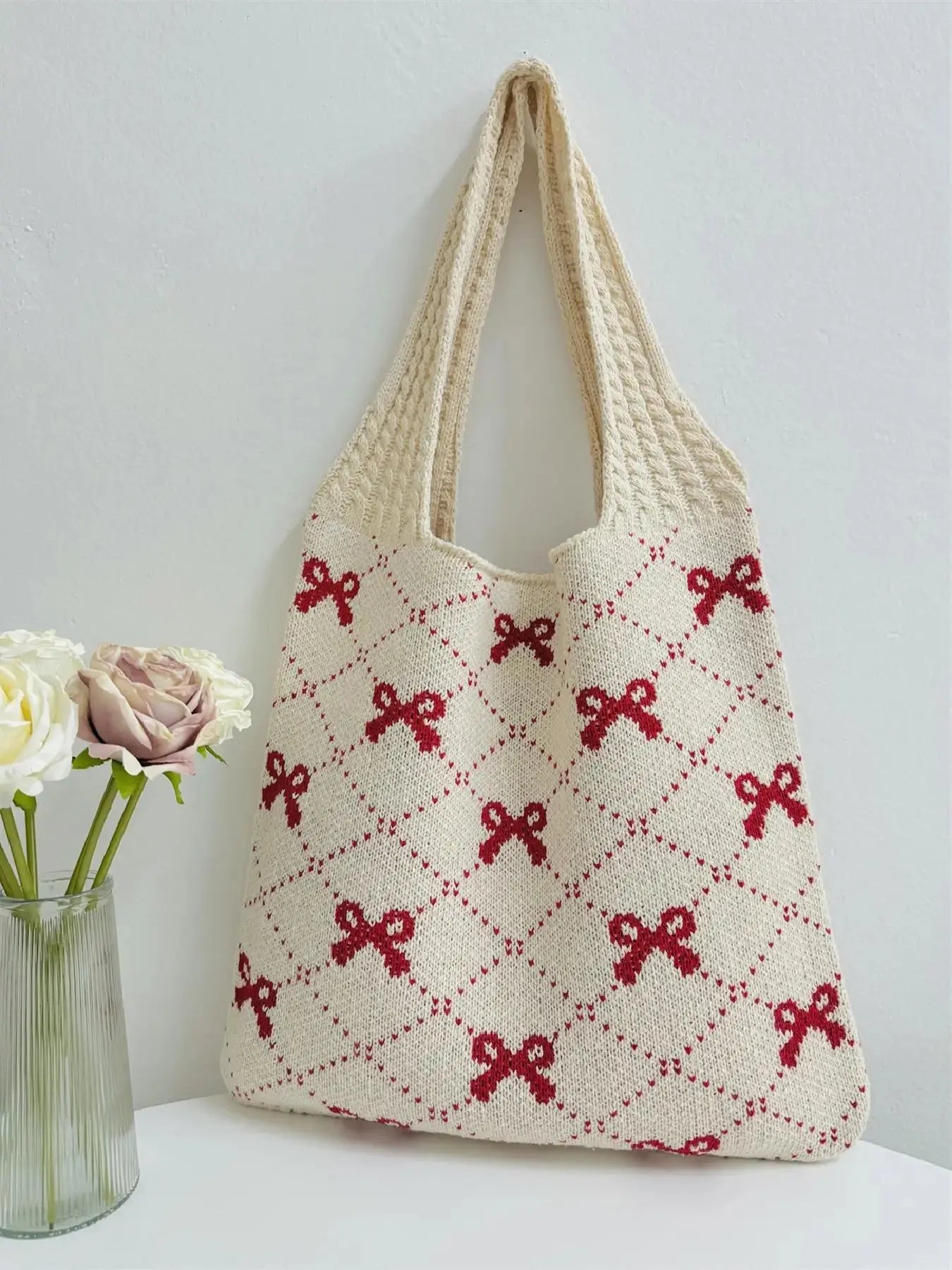 Heart Pattern Crochet Summer Tote Bag for Women, Summer 2024 Large Everything Tote Bag, Large Beach Bags, Trendy High Quality Everyday Shoulder Bag for Daily