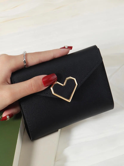 Women's 1 Piece Heart Decor Bifold Durable Wallet, Wallets Women Fashionable Multiple Card Slots PU Leather Purse for Outdoor, Travel, School