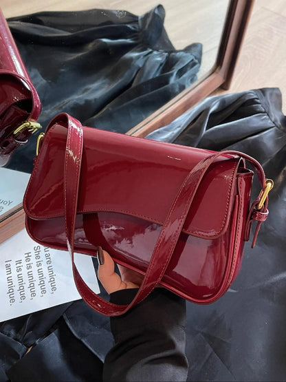 Women's Solid Color Asymmetric Classic Flap Casual Crossbody Shoulder Bag, Versatile Textured PU Leather Commuter Casual Purse for Daily Use, Everyday Crossbody Bag