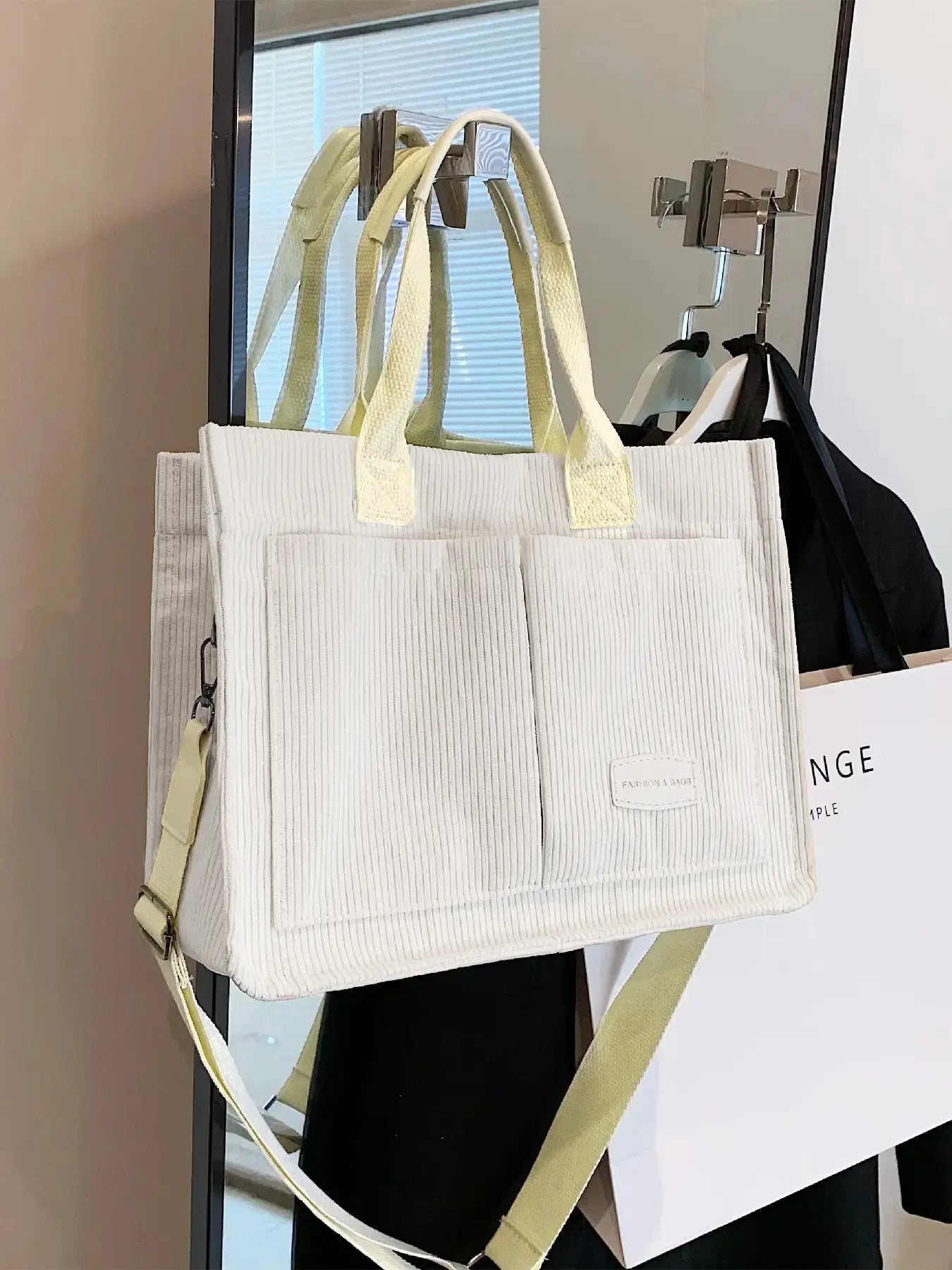 Summer Everything Tote Bag for Women, Plain/Cherry Pattern Work Bag, Everyday Shoulder Bag, Trendy Versatile Commuting Bag, Girl Large Beach Bags, Fabric Shoulder Bags